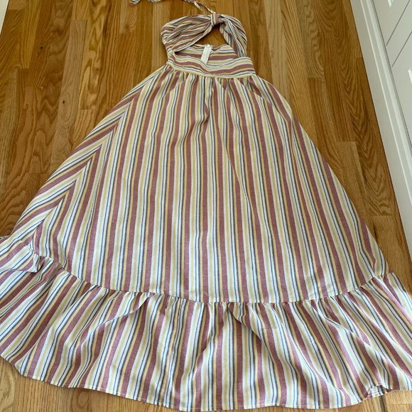 SHEIN VCAY Cutout Detail Striped Ruffle Hem Halter Dress Multicolor Size XS - Picture 5 of 12